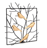 Radiant Natural Branch Tree Look With Golden Birds Metal Handmade Wall Art