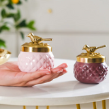 Metal Decorative Jar Set of 2 - Pink and Purple with Stylish Gold Knob