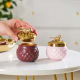 Metal Decorative Jar Set of 2 - Pink and Purple with Stylish Gold Knob