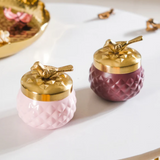 Metal Decorative Jar Set of 2 - Pink and Purple with Stylish Gold Knob