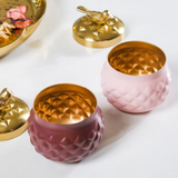 Metal Decorative Jar Set of 2 - Pink and Purple with Stylish Gold Knob