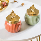 Metal Lining Decorative Jar Set of 2 - Pink and Green with Stylish Gold Knob