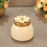 Metal Lining Decorative Jar Set of 2 - White and Golden Lid