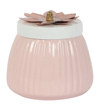 Metal Lining Decorative Jar Set of 2 - Pink and White with Stylish Copper Knob