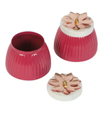 Metal Decorative Jar Set of 2 - Pink and White with Stylish Copper Knob