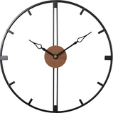 Black Simple Metal Wall Clock With Wooden Touch Dial