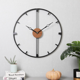 Black Simple Metal Wall Clock With Wooden Touch Dial