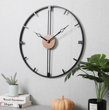 Black Simple Metal Wall Clock With Wooden Touch Dial