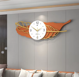 Metal Orange Golden Leaf Decorative Wall Clock - 25 Inch