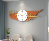 Metal Orange Golden Leaf Decorative Wall Clock - 25 Inch