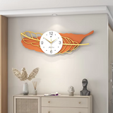 Metal Orange Golden Leaf Decorative Wall Clock - 25 Inch