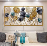 Golden Rectangular Modern Floral Designer Wall Art For Home Decor