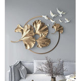 Golden Round Ring Frame Modern Leaf With Birds Designer Wall Art For Home Decor