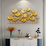 Golden Oversize Floral Metal Wall Clock