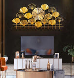 Golden Oversize Floral Metal Wall Clock