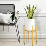 White Small Metal Planter Glossy Golden