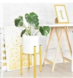 White Small Metal Planter Glossy Golden