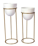 White Glossy With Golden Stand Metal Planter Set
