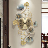 Iron Vertically Golden Petal Floral Home Decor Metal Wall Clock